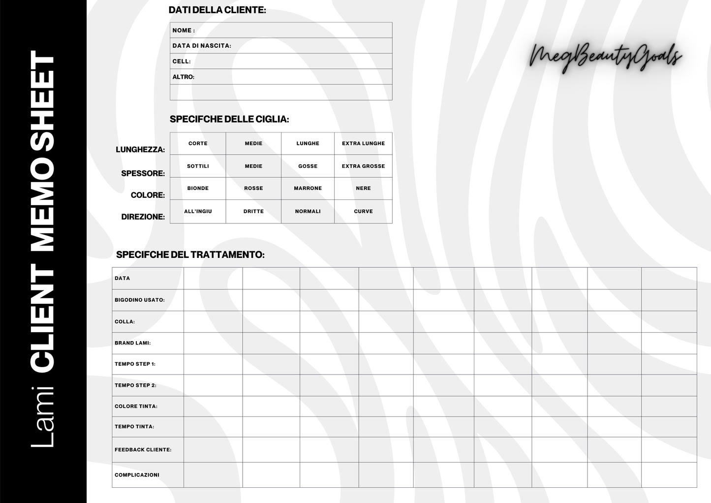 Tabella di gestione Laminazioni clienti